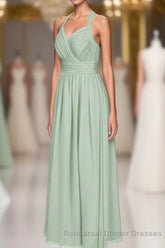 Sage Green Chiffon Halter Backless A-Line Bridesmaid Dress